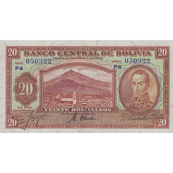 1928 - Bolivia P122 20 Bolivianos  banknote