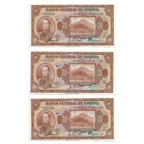 1928 - Bolivia P122a 20 Bolivianos banknote XF