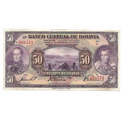 1928 - Bolivia P124a 50 Bolivianos banknote XF