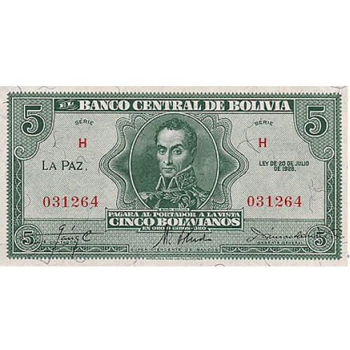 1928 - Bolivia P129 5 Bolivianos  banknote