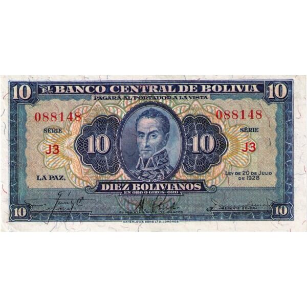 1928 - Bolivia P130 10 Bolivianos  banknote