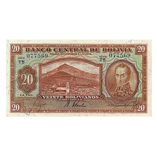1928 - Bolivia P131 20 Bolivianos banknote 1928 - Bolivia P131 20 Bolivianos banknote