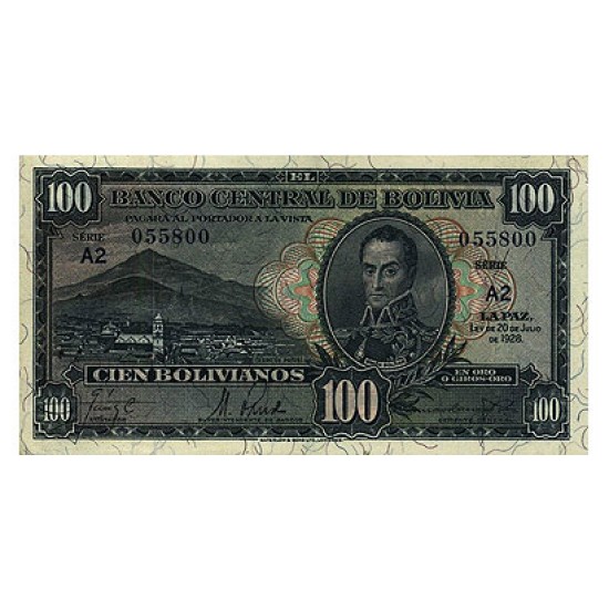 1928 - Bolivia P133 100 Bolivianos banknote 1928 - Bolivia P133 100 Bolivianos banknote