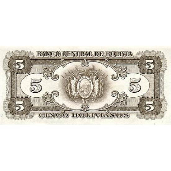 1945 - Bolivia P138 5 Bolivianos banknote 1945 - Bolivia P138 5 Bolivianos banknote