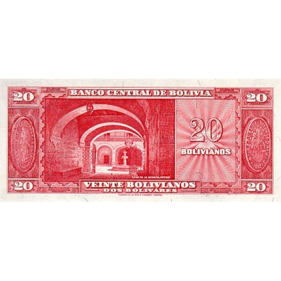 1945 - Bolivia P140a 20 Bolivianos banknote 1945 - Bolivia P140a 20 Bolivianos banknote