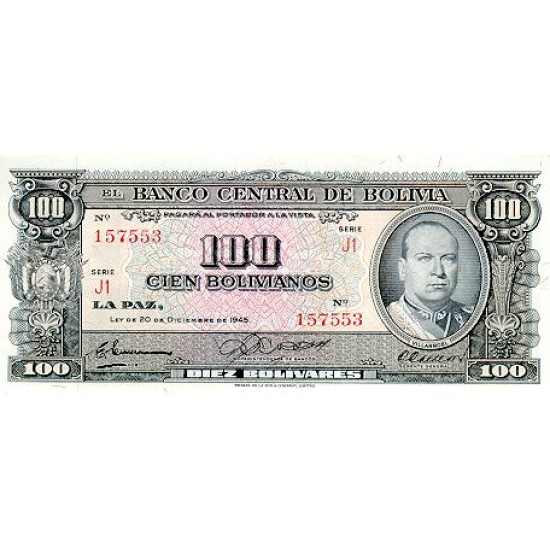 1945 - Bolivia P147 100 Bolivianos banknote 1945 - Bolivia P147 100 Bolivianos banknote