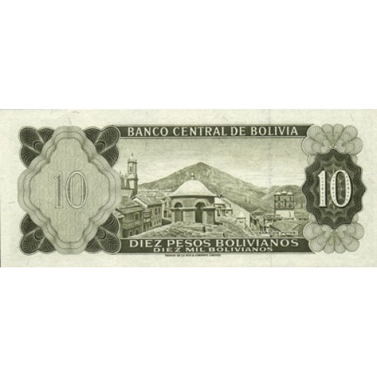 1962 - Bolivia P154a 10 Pesos Bolivianos banknote 1962 - Bolivia P154a 10 Pesos Bolivianos banknote