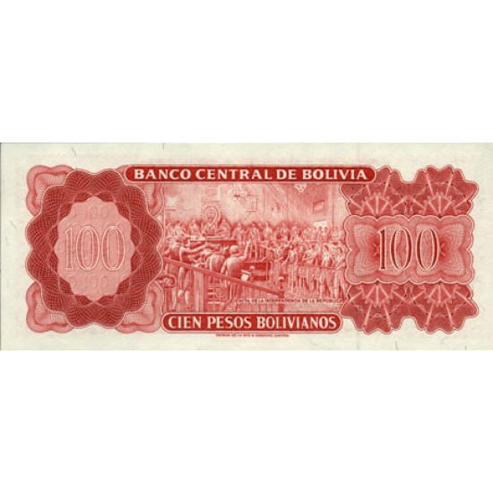 1962 - Bolivia P157 100 Bolivianos banknote 1962 - Bolivia P157 100 Bolivianos banknote