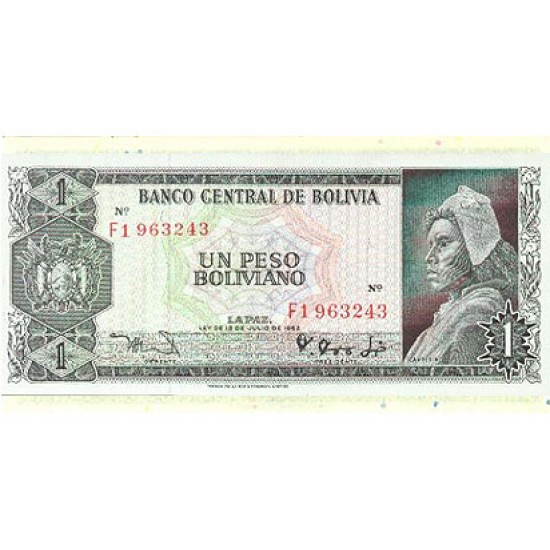1962 - Bolivia P158 1 Boliviano banknote VF Used 1962 - Bolivia P158 1 Boliviano banknote VF Used