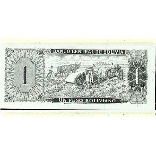 1962 - Bolivia P158 1 Boliviano banknote VF Used 1962 - Bolivia P158 1 Boliviano banknote VF Used