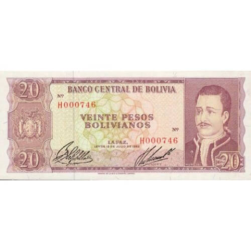 1962 - Bolivia P161 20 Pesos Bolivianos  banknote