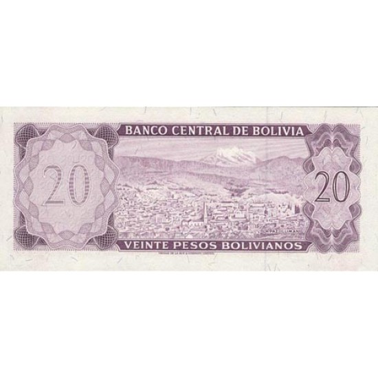 1962 - Bolivia P161 20 Pesos Bolivianos banknote 1962 - Bolivia P161 20 Pesos Bolivianos banknote