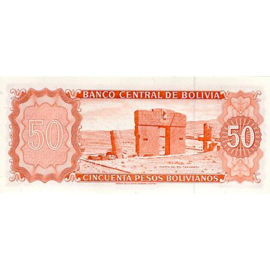 1962 - Bolivia P162a 50 Bolivianos banknote 1962 - Bolivia P162a 50 Bolivianos banknote