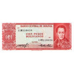 1962 - Bolivia P164A billete de 100 Bolivianos