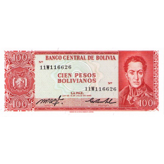 1962 - Bolivia P164A 100 Bolivianos banknote 1962 - Bolivia P164A 100 Bolivianos banknote
