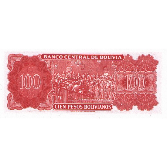 1962 - Bolivia P164A 100 Bolivianos banknote 1962 - Bolivia P164A 100 Bolivianos banknote