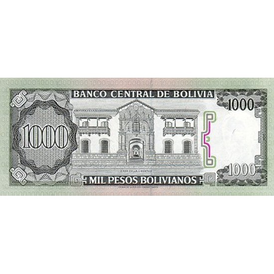 1982 - Bolivia P167 1,000 Bolivian Pesos banknote 1982 - Bolivia P167 1,000 Bolivian Pesos banknote