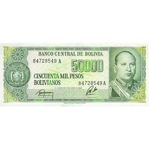 1984 - Bolivia P170a 50,000 Pesos Bolivianos banknote