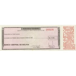 1982 - Bolivia P172a billete de 5.000 Pesos Bolivianos