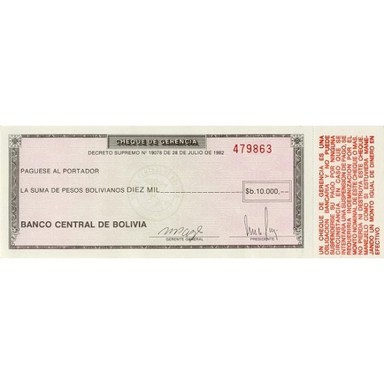 1982/86 - Bolivia P173a 10.000 Bolivian Pesos banknote 1982/86 - Bolivia P173a 10.000 Bolivian Pesos banknote