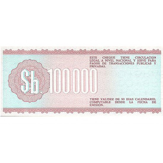 1984 - Bolivia P188 100,000 Pesos Bolivianos banknote 1984 - Bolivia P188 100,000 Pesos Bolivianos banknote