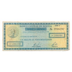 1985 - Bolivia P190a billete de 1 Millón de Pesos Bolivianos MBC