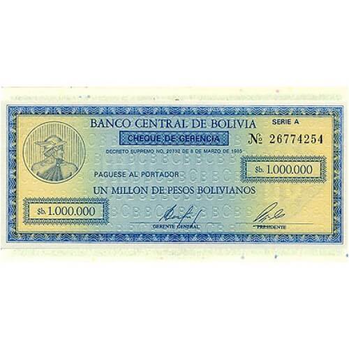 1985 - Bolivia P190 1 Million Pesos Bolivianos banknote