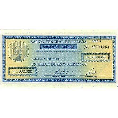 1985 - Bolivia P190a 1 Million Pesos Bolivianos banknote