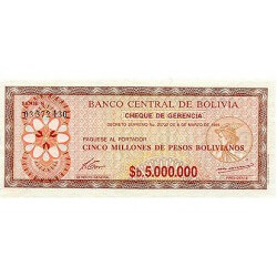 1985 - Bolivia P193a billete de 5 Millones de Pesos Bolivianos
