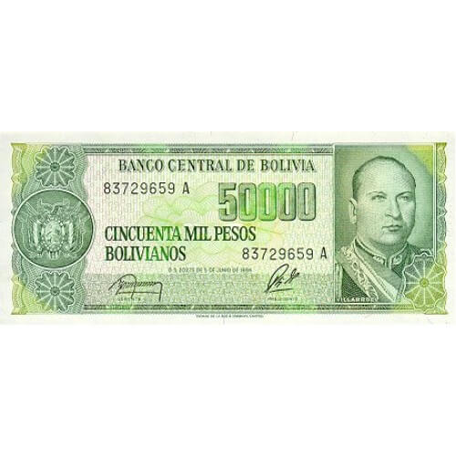 1987 - Bolivia P196 billete de 5 Centavos en 50.000 Pesos