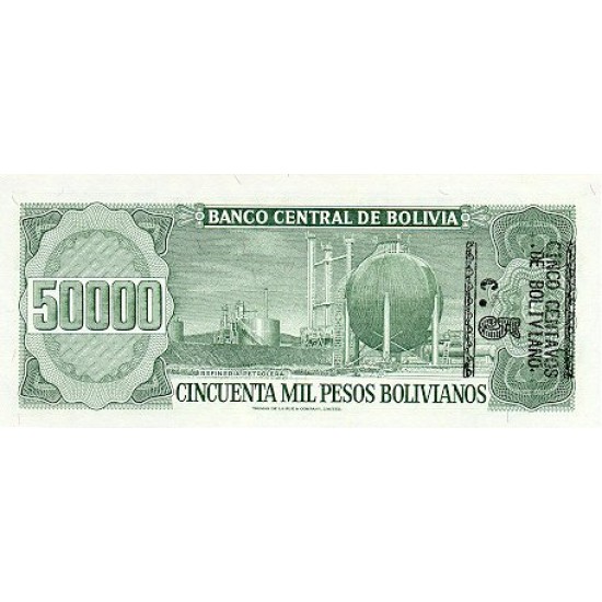 1987 - Bolivia P196 5 Centavos en 50,000 Pesos banknote 1987 - Bolivia P196 5 Centavos en 50,000 Pesos banknote