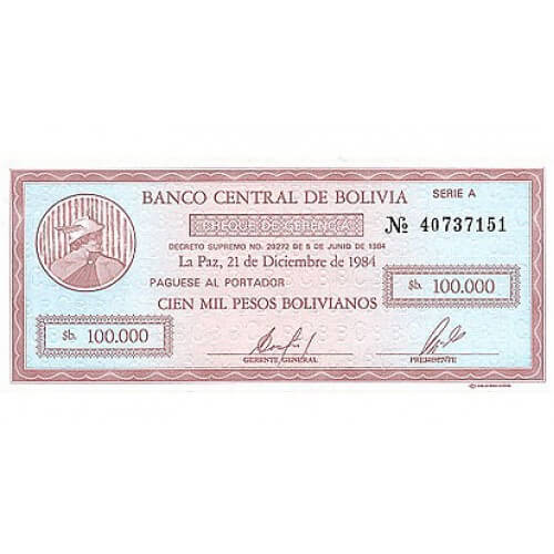1987 - Bolivia P197 billete de 100.000 Pesos Bolivianos