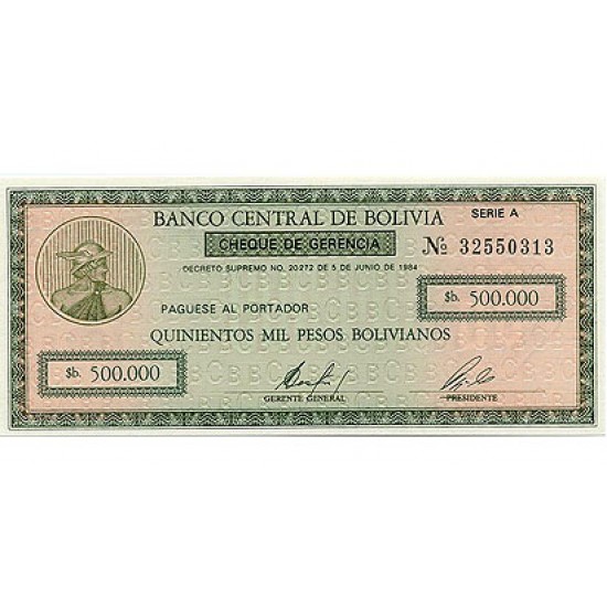 1987 - Bolivia P198 500,000 Pesos Bolivianos banknote 1987 - Bolivia P198 500,000 Pesos Bolivianos banknote
