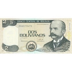 1990 - Bolivia P202b 2 Bolivianos  banknote