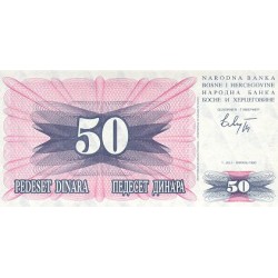 1992 - Bosnia Herzegovina PIC 12a billete de 50 Dinara