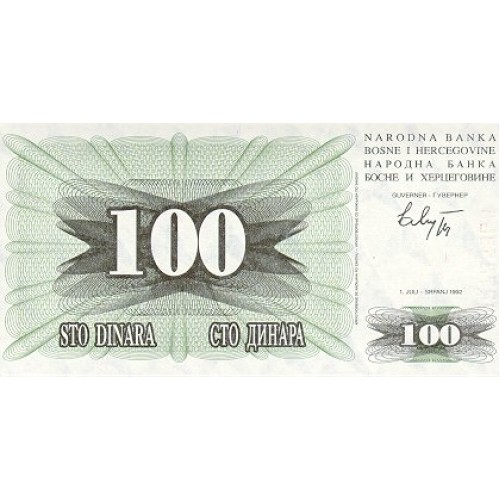 1992 - Bosnia Herzegovina PIC 13a billete de 100 Dinara