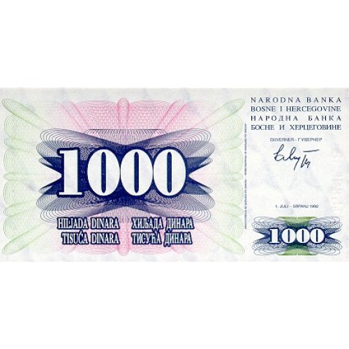 1992 - Bosnia Herzegovina PIC 15a 1.000 Dinara banknote