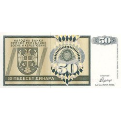 1992 - Bosnia Herzegovina PIC 134a 50 Dinara banknote