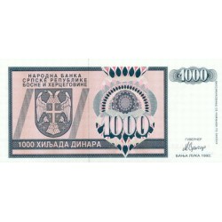 1992 - Bosnia Herzegovina PIC 137a    1000 Dinara banknote