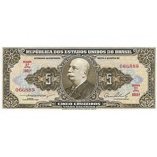 1959 - Brazil P158b 5 Cruceiros banknote
