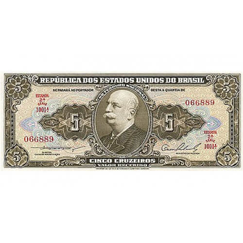 1953/9 - Brasil P158e billete de 5 Cruzeiros