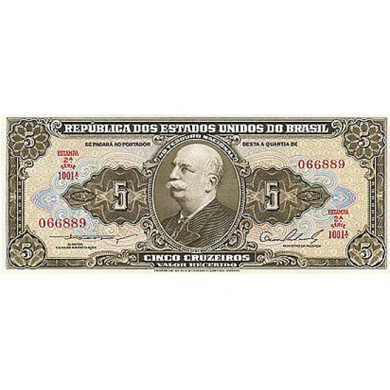 1959 - Brazil P158b 5 Cruceiros banknote 1959 - Brazil P158b 5 Cruceiros banknote