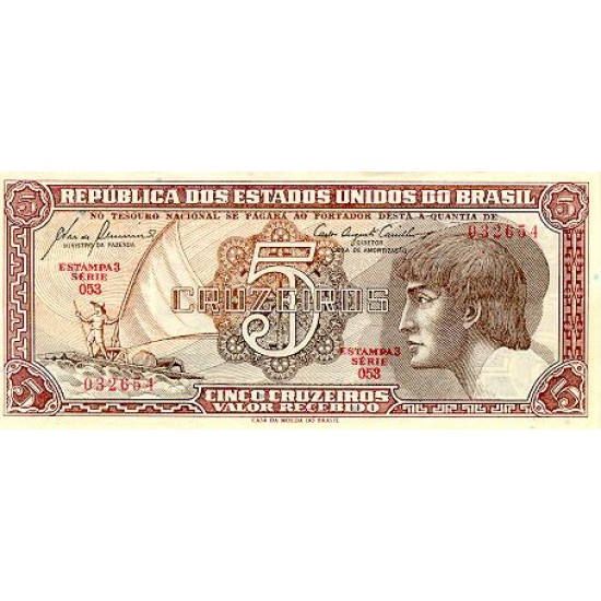1961 - Brazil P166a 5 Cruceiros banknote 1961 - Brazil P166a 5 Cruceiros banknote