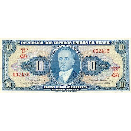 1961 - Brazil P167a 10 Cruceiros banknote 1961 - Brazil P167a 10 Cruceiros banknote