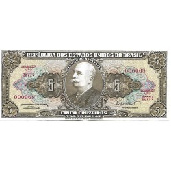 1962 - Brasil P176a billete de 5 Cruzeiros MBC