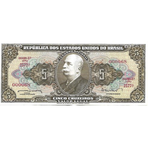 1962 - Brasil P176a billete de 5 Cruzeiros MBC