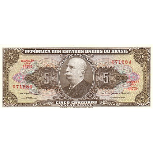 1962 - Brazil P176a 5 Cruzeiros banknote