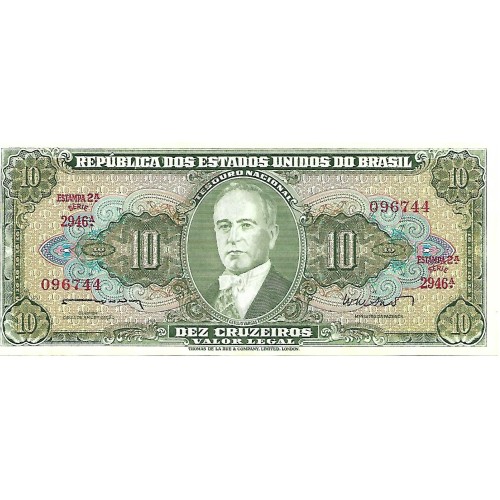1962 - Brasil P177a billete de 10 Cruzeiros