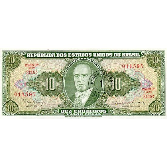 1967 - Brazil P183b 1 centavo on 10 Cruceiros banknote 1967 - Brazil P183b 1 centavo on 10 Cruceiros banknote