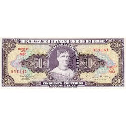 1967 - Brazil P184b 5 centavos on 50 Cruzeiros banknote